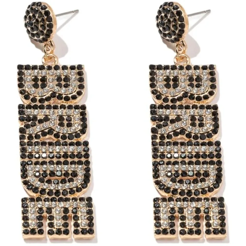Rhinestone Beaded BRIDE Letter Dangle Earrings Fashion Jewelry, NEW - Picture 1 of 5